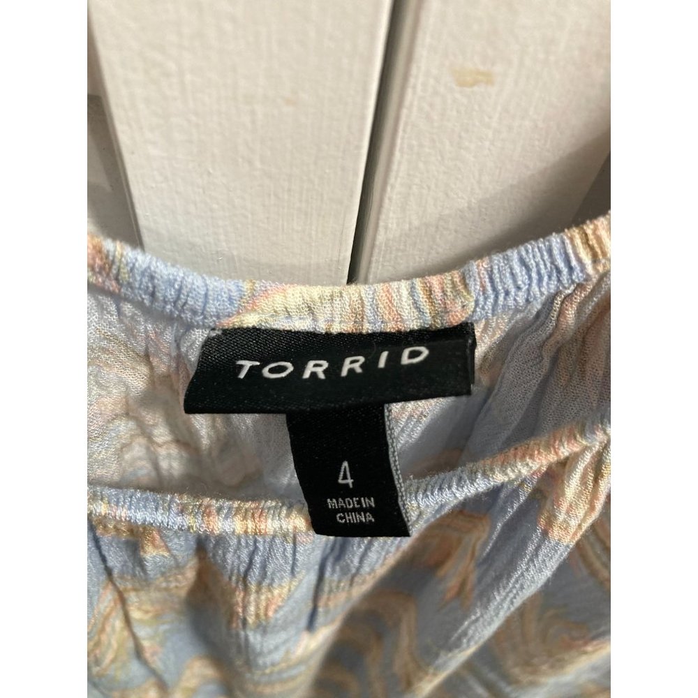 Torrid Plus Size Feather Pattern Blue & Tan Gauze… - image 6